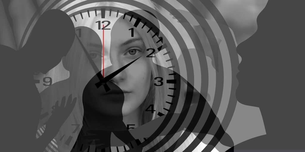 woman, face, clock