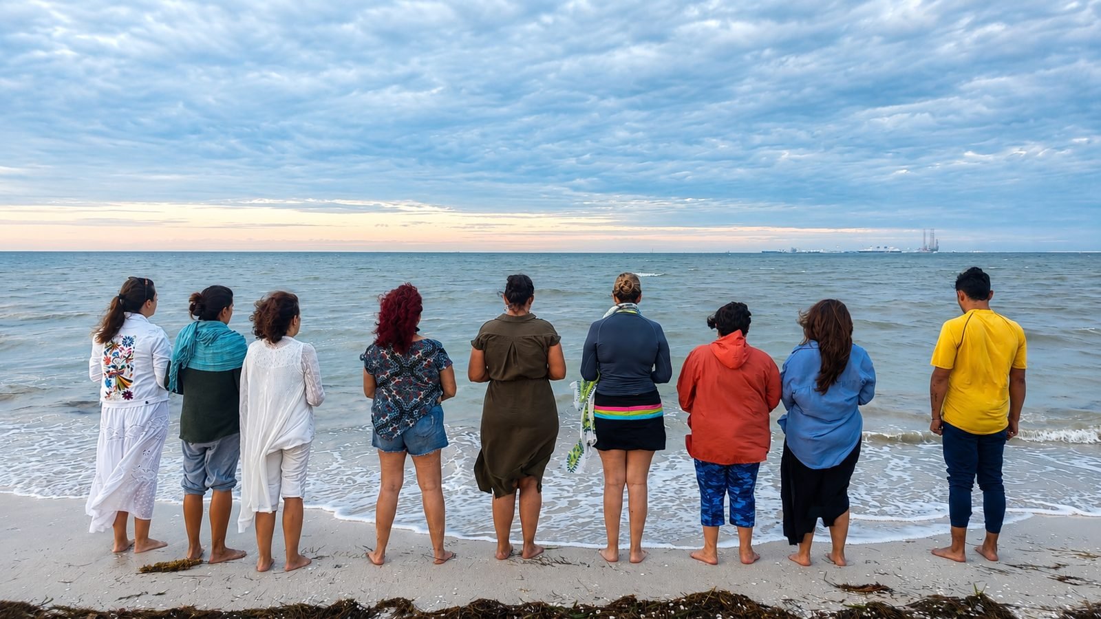Taller grupal de Mar en calma en la playa